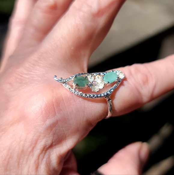 "2 Peas in a Pod" Emerald & Pink Topaz sterling ring sz8 - Picture 7 of 7